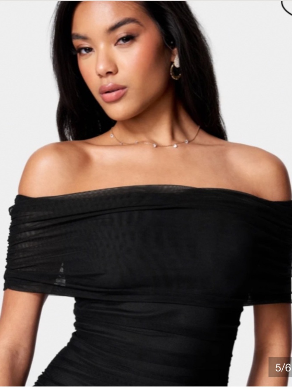 New Bebe black off shoulder mesh ruched sexy bodycon midi dress size s